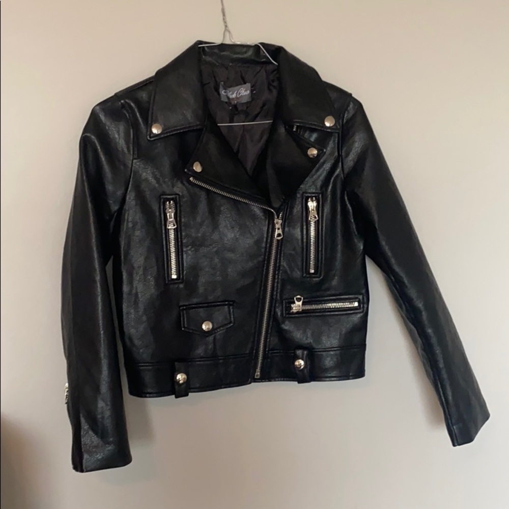 Black faux leather moto jacket